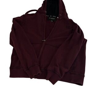 Guess Burgundy Full Zip Hoodie Sweatshirt Men's‎ Medium Classic Logo Crest